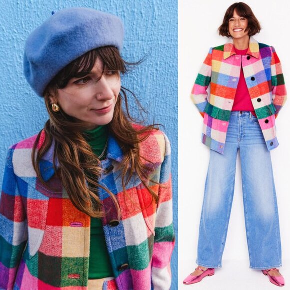 Boden Check Multicolored Wool Peacoat Jacket Size 10 - Picture 3 of 13